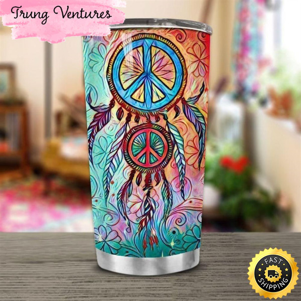 Hippie Peace Dreamcatcher Stainless Steel Cup Tumbler.jpg