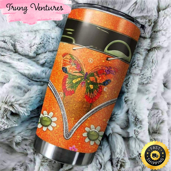 Hippie Sunflower Butterfly Car Stainless Steel Cup Tumbler.jpg