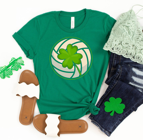 Volleyball Shamrock Shirt, St Patrick Day Shirt, Gift For Volleyball Player, Shamrock Tee For Women, Volleyball Coach, Lucky Clover Outfit.jpg