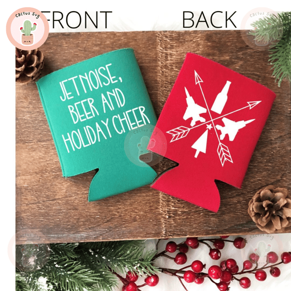 Jet Noise, Beer and Holiday Cheer Custom Christmas Koozies F-15, F-16, A-10, F-22, F-35.jpg