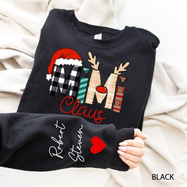Custom Children Names on Sleeves Mimi Clause Sweatshirt for Christmas Gifts in Multiple Colors 1.jpg