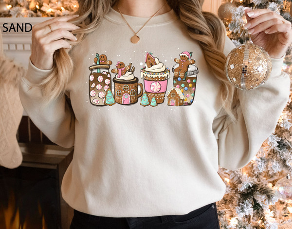 Gingerbread Christmas Coffee Sweatshirt, Christmas Sweatshirt, Gingerbread Sweatshirt, Latte Drink Sweat, Coffee Lover Gift, Holiday Apparel.jpg