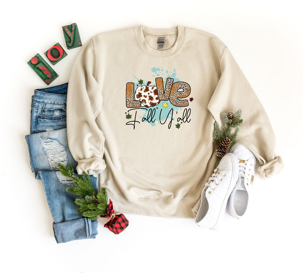 Love Fall Y'All Sweatshirt, Fall Pumpkin Sweatshirt, Love Thanksgiving, Leopard Print Fall Sweatshirt, Hello Pumpkin, Cute Fall Shirt.jpg