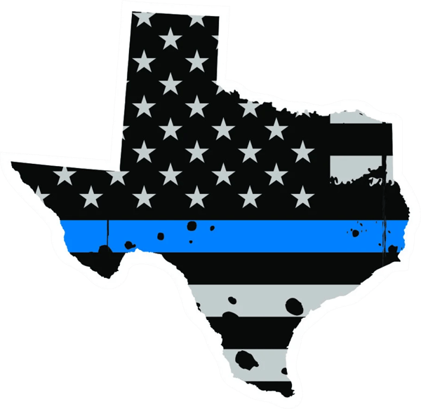 Distressed Thin Blue Line Texas State Shaped Subdued US Flag Sticker Self Adhesive Vinyl police TX - C3925.png