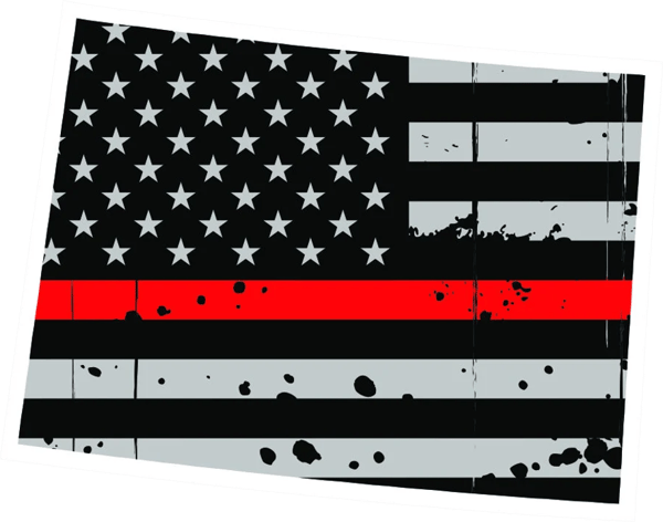 Distressed Thin Red Line Colorado State Shaped Subdued US Flag Sticker Self Adhesive Vinyl fire CO - C3783.png