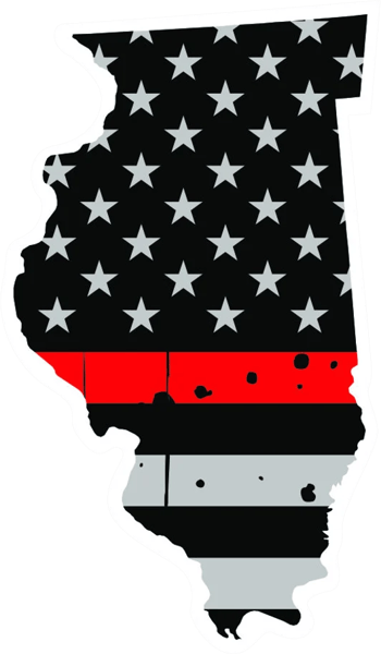 Distressed Thin Red Line Illinois State Shaped Subdued US Flag Sticker Self Adhesive Vinyl fire IL - C3807.png