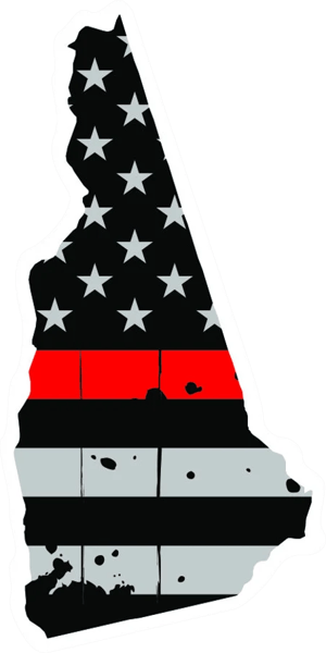 Distressed Thin Red Line New Hampshire State Shaped Subdued US Flag Sticker Self Adhesive Vinyl fire - C3871.png