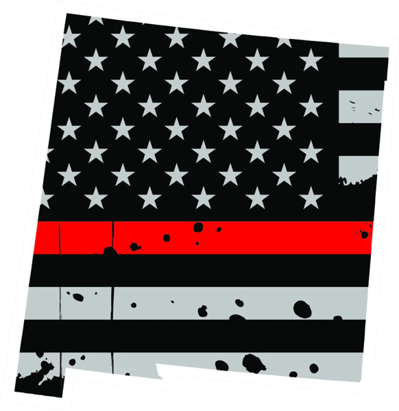 Distressed Thin Red Line New Mexico State Shaped Subdued US Flag Sticker Self Adhesive Vinyl fire NM - C3879.png