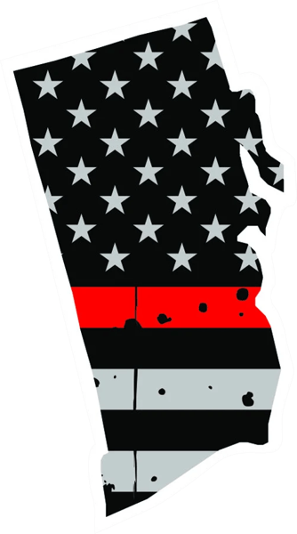 Distressed Thin Red Line Rhode Island State Shaped Subdued US Flag Sticker Self Adhesive Vinyl fire - C3911.png