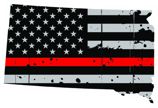 Distressed Thin Red Line South Dakota State Shaped Subdued US Flag Sticker Self Adhesive Vinyl fire - C3919.png