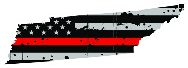 Distressed Thin Red Line Tennessee State Shaped Subdued US Flag Sticker Self Adhesive Vinyl fire TN - C3923.png
