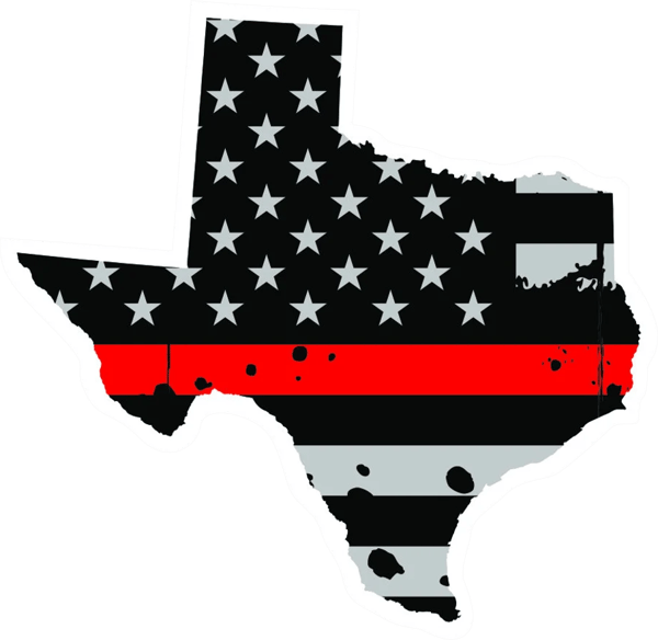 Distressed Thin Red Line Texas State Shaped Subdued US Flag Sticker Self Adhesive Vinyl fire TX - C3927.png