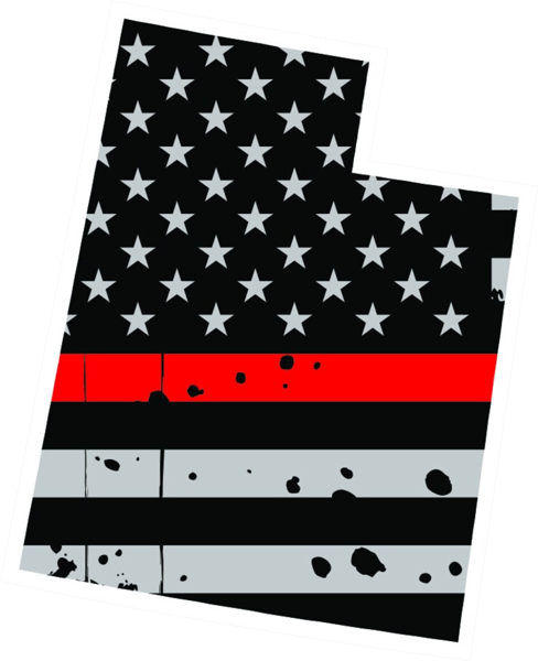 Distressed Thin Red Line Utah State Shaped Subdued US Flag Sticker Self Adhesive Vinyl fire UT - C3931.png