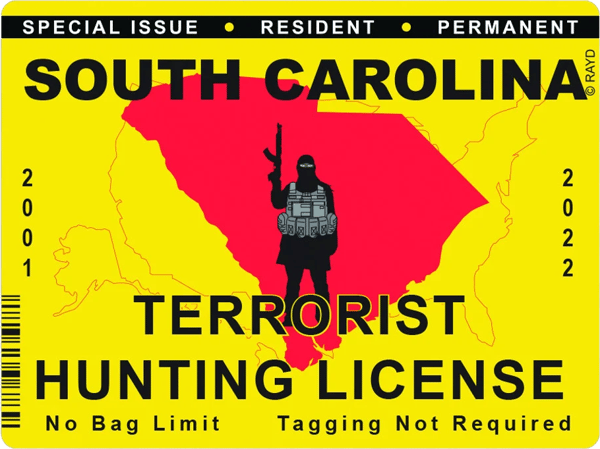 South Carolina Terrorist Hunting Permit Sticker Self Adhesive Vinyl License SC - C2860.png