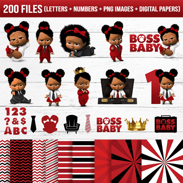 Afro boss baby girl red clothes clipart - Afro boss baby girl clipart.png