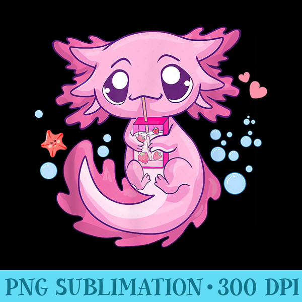 Kawaii Axolotl Strawberry Milk Shake Anime Girls ns - PNG Download Clipart - Eco Friendly And Sustainable Digital Products