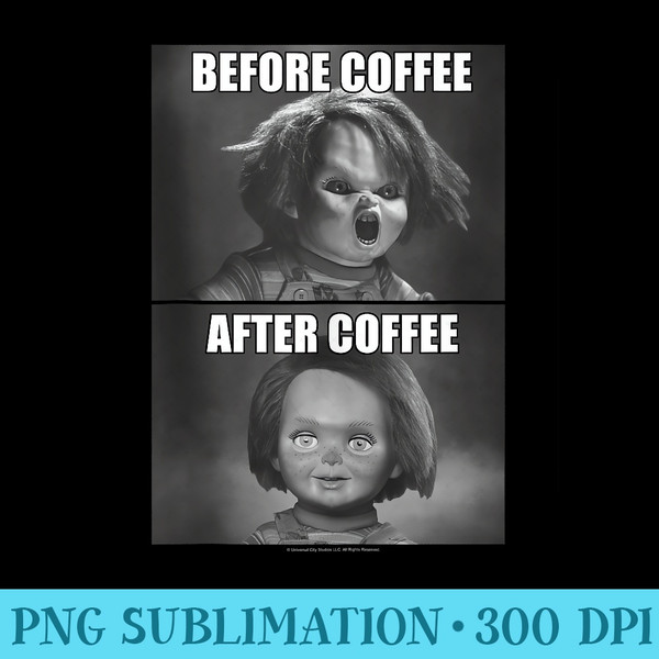 Childs Play Chucky Before Coffee After Coffee - PNG Image Download - Lifetime Access To Purchased Files