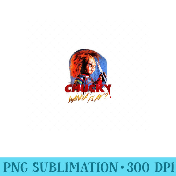Childs Play Chucky Wanna Play Creepy Portrait - Modern PNG designs - Eco Friendly And Sustainable Digital Products