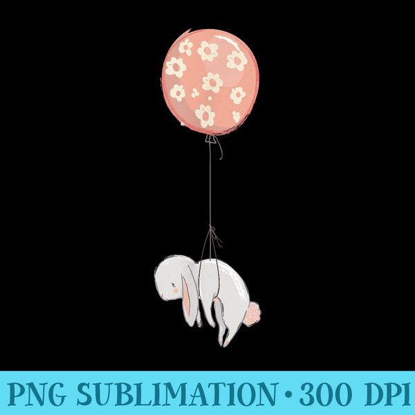 Cute Bunny Rabbit Balloon  Animal Lover T - Shirt Clipart Free PNG - Unlock Vibrant Sublimation Designs