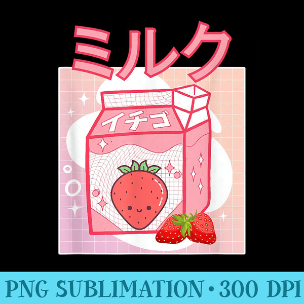 Cute Pink Strawberry Milk Japanese Kawaii Retro 90s Anime - PNG Download Illustration - High Resolution And Print-Ready Designs