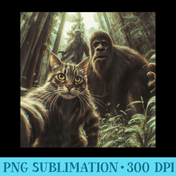 Cat Bigfoot Sasquatch Selfie Photo Funny Retro Classic Humor - Exclusive PNG designs - Perfect for Sublimation Art