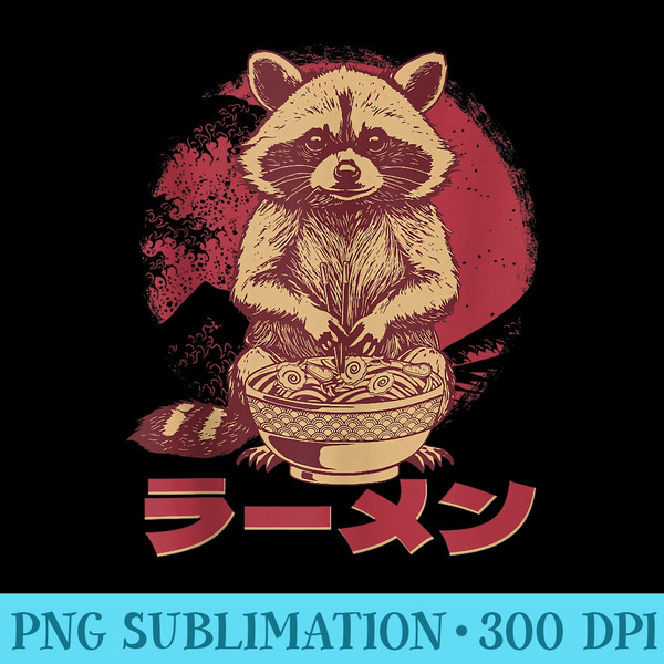 Kawaii Raccoon Eating Japanese Ramen Noodle Food Ramen Lover - PNG Download Icon - Perfect for Sublimation Mastery