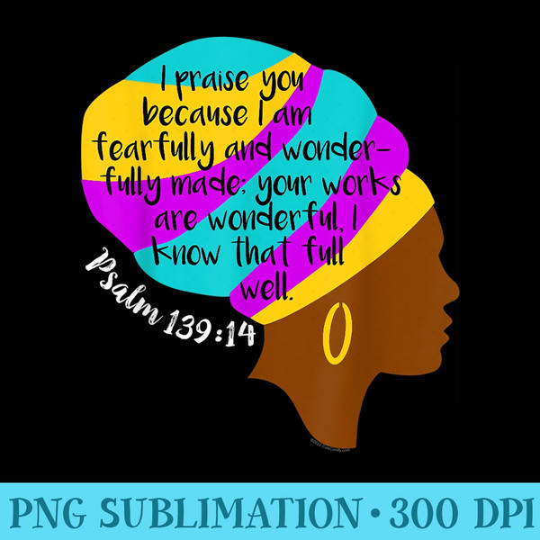 African American Christian Bible Verse Black Hair Wrap Woman - PNG Art Files - Perfect for Sublimation Art