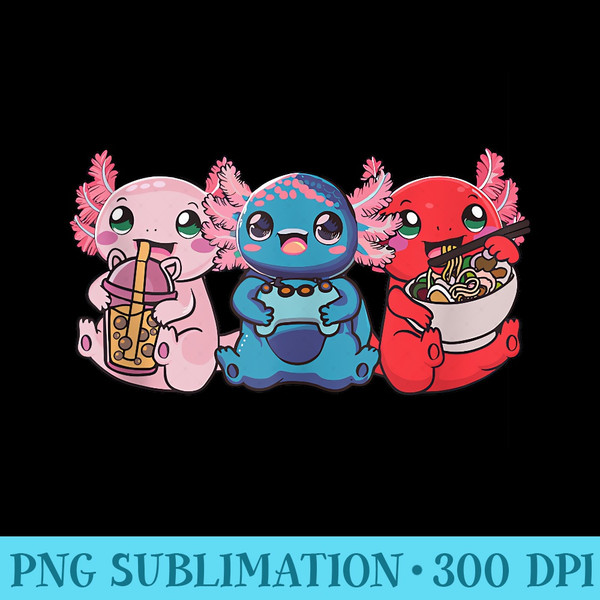 Axolotl Boba Tea Bubble Tea Gaming Gamer Ramen Axolotl - PNG Download Gallery - Perfect for Personalization
