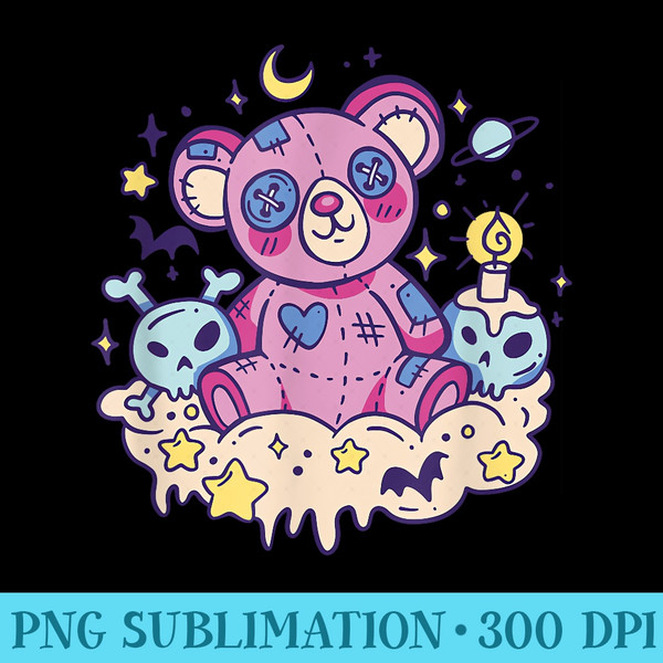 Cute Kawaii goth anime stuffed bear illustration gothic - High Resolution Shirt PNG - Enhance Your Apparel with Stunning Detail