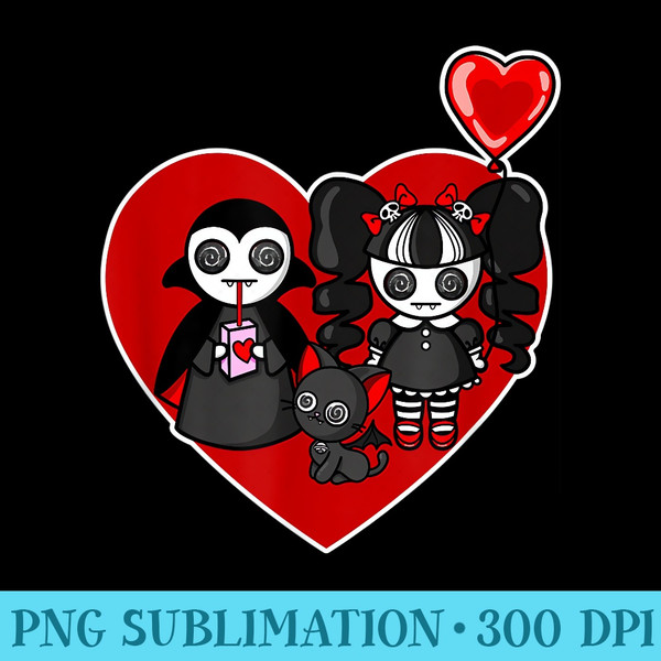 Emo Valentines Day Goth Valentine Kawaii Vampire Couple Cat - PNG Download Collection - Easy-To-Print And User-Friendly Designs