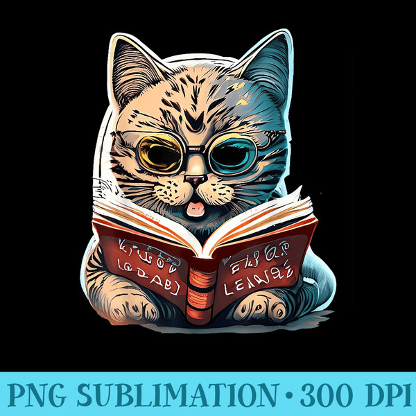 funny Cat Reading A book graphic Cat Kitten Lovers - High Resolution PNG Picture - Vibrant and Eye-Catching Typography