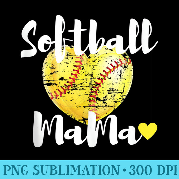 Softball Mama Vintage Softball Heart Mothers Day - High Quality PNG Artwork - Vibrant and Eye-Catching Typography