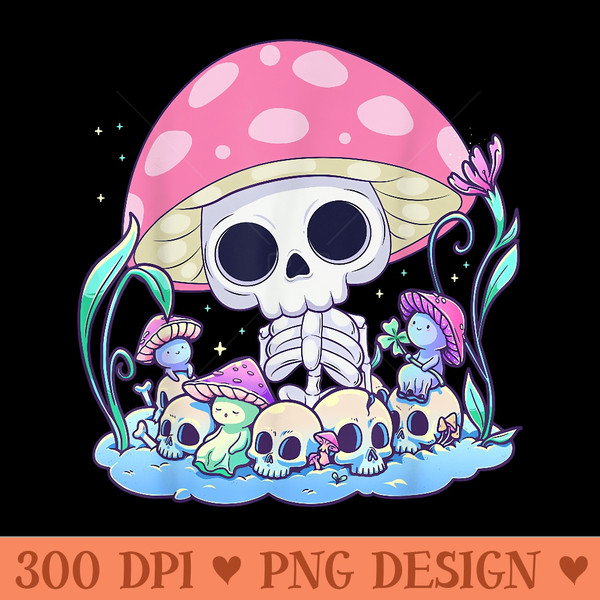 Skeleton Mushroom Pastel Goth Cottagecore Halloween - Beautiful PNG download - Perfect for Sublimation Art