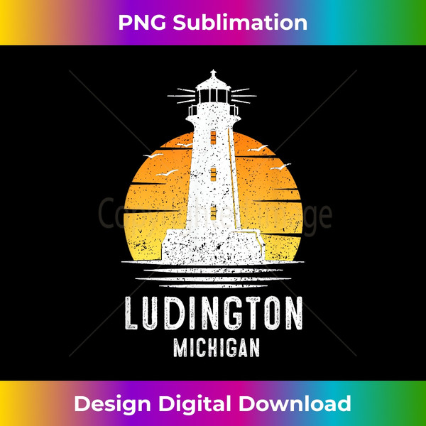 Ludington Michigan Retro Vintage Lighthouse Idea s - Vibrant Sublimation Digital Download - Animate Your Creative Concepts