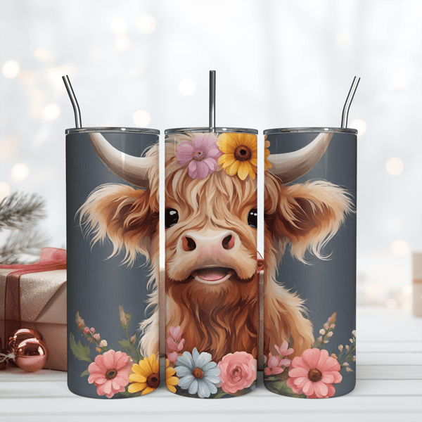 Cow Tumbler Wrap, Watercolor Tumbler Wrap, 20 oz Skinny Tumbler Sublimation Design Png.png