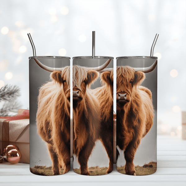 Cow Tumbler, Cow 20oz Tumbler, Highland Cow Tumbler Wrap Png.png