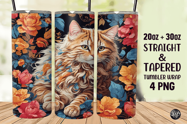 Cat & Floral Tumbler Wrap 20oz Skinny.png