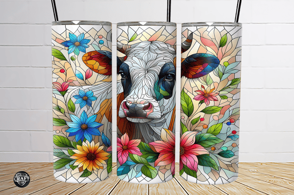 Cow & Floral Stained Glass Tumbler Wrap.png