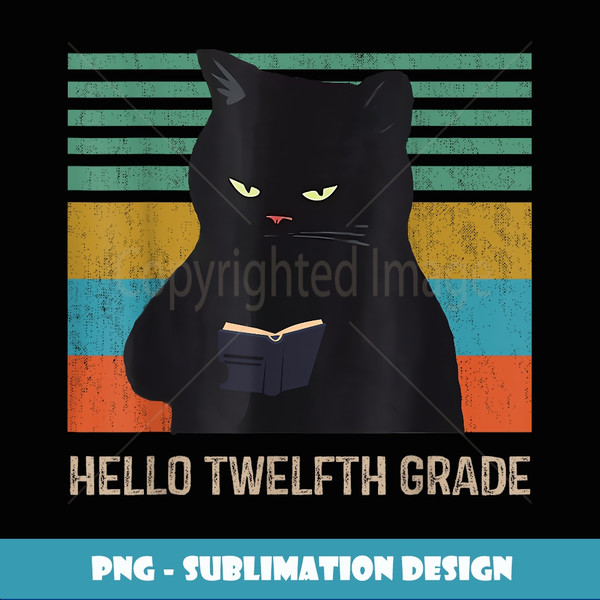 Hello Twelfth Grade Team 12 Grade Angry Black Teacher Cat - Creative Sublimation PNG Download