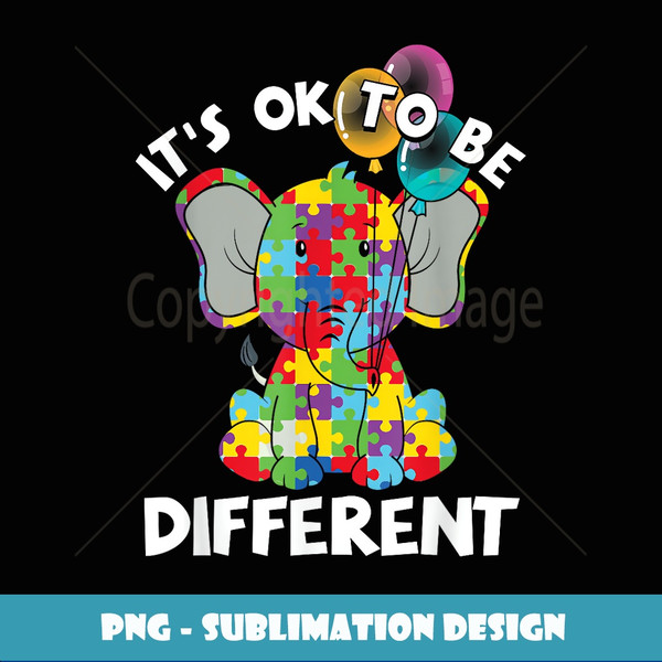 Ok Be Different Autistic Elephant Balloons Autism Awareness - Vintage Sublimation PNG Download