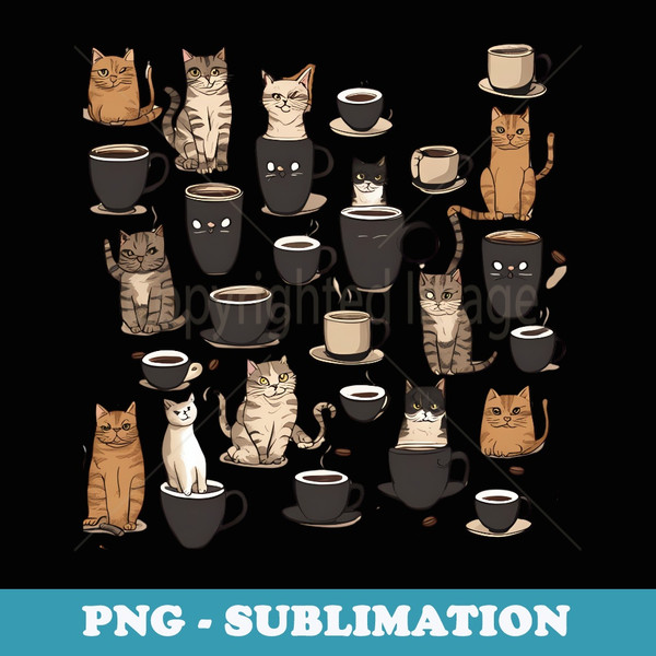 Cottagecore Cats and Coffee Print - Cats and Coffee Pattern - Exclusive PNG Sublimation Download