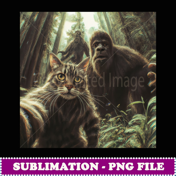 Cat Bigfoot Sasquatch Selfie Photo Funny Retro Classic Humor - Professional Sublimation Digital Download