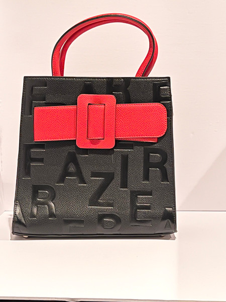 Letter Embossed Satchel Purse Black and Red.jpg