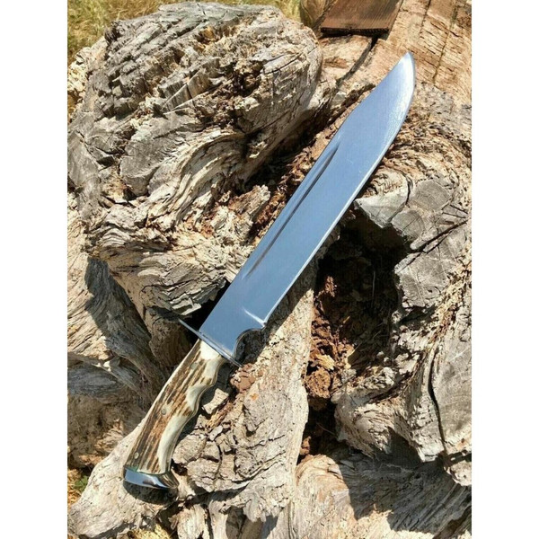 Stag Scales Handle Fixed Blade Bowie Knife Hunting Knife D2 Tool Steel Survival (3).jpg