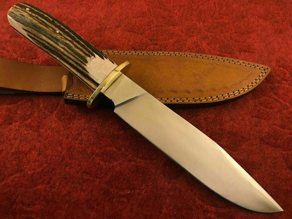 Stag Handle Bowie Knife Fixed Blade Knife Custom Handmade Bowie Survival Outdoor (3).jpg