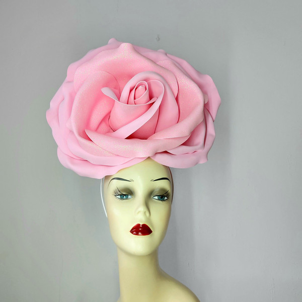 Large pink rose wedding headdress bride ascinator Kentucky Derby hat,.jpg