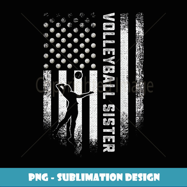 Vintage American Flag Proud Volleyball Sister Silhouette - Exclusive PNG Sublimation Download