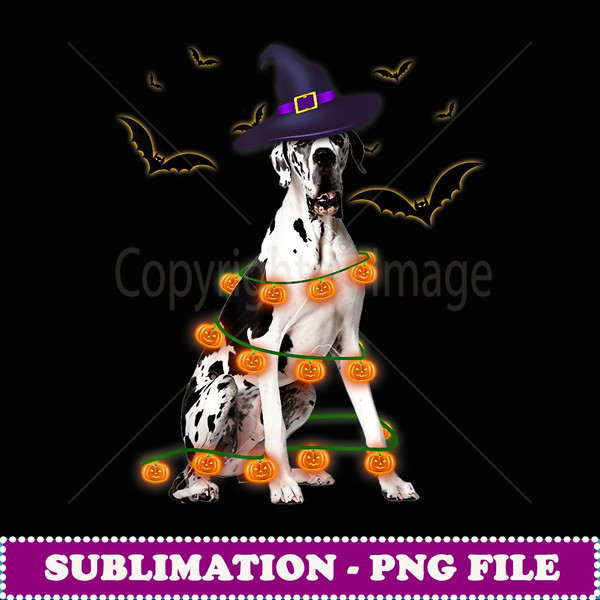 Great Dane Wizard Hat Tree Lights Pumpkin Funny Halloween - PNG Transparent Sublimation File