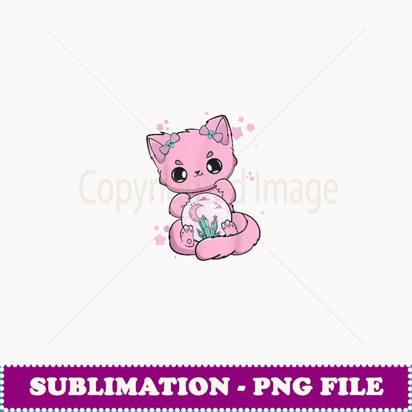 Pastel Goth Cat With Glass Ball Yami Kawaii - Digital Sublimation Download File