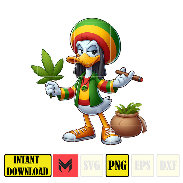 Cartoon Donald Duck Png,High Quality Cartoon Rasta Digital Designs, Weed Png, Smoking Png, Instant Download.jpg